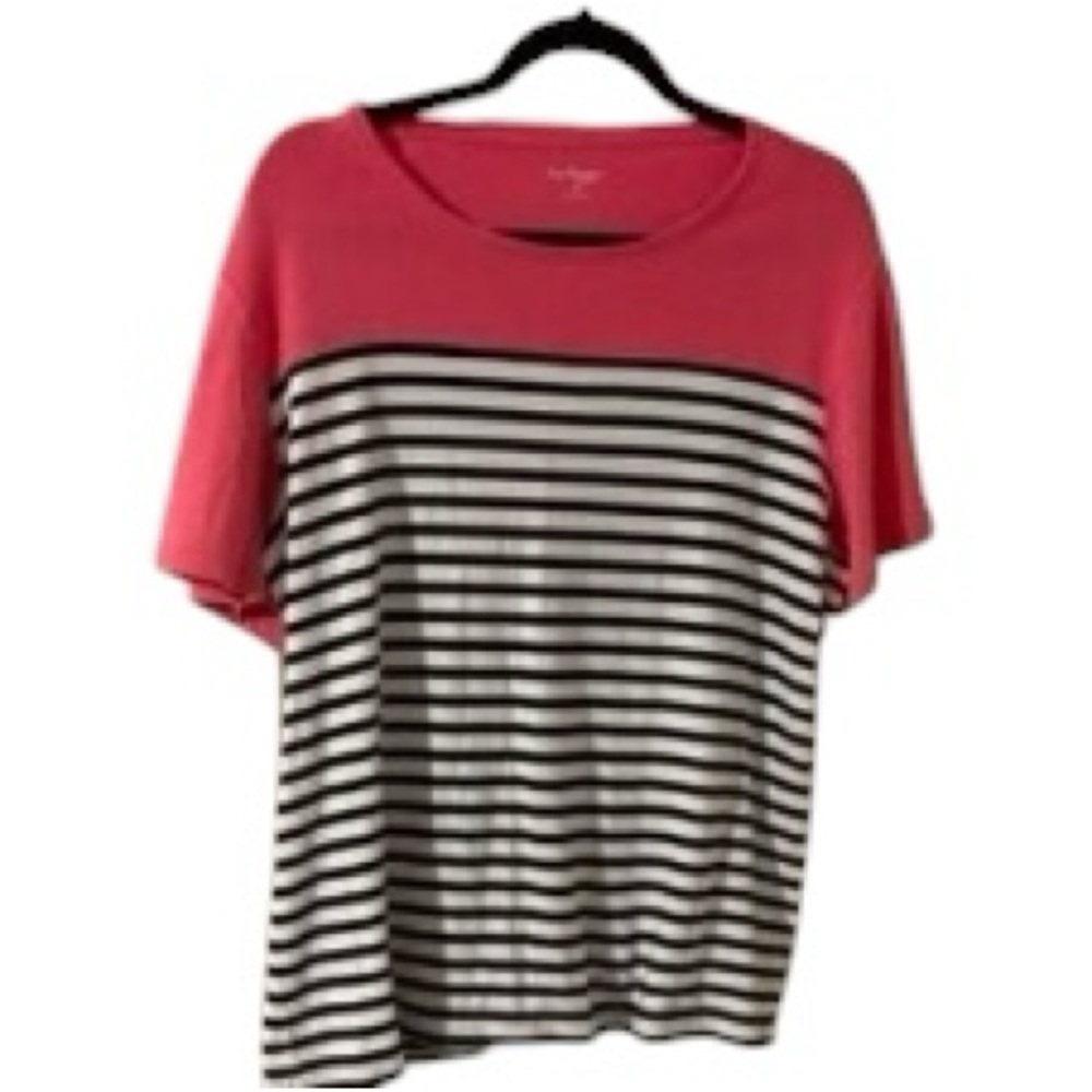 Kim Rogers Pink and Black Striped Short Sleeve Tee NWOT!